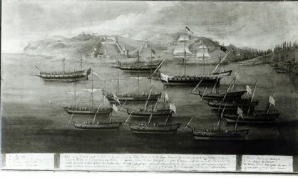 La flota veneciana liderada por el Capitán Ivanovich da Dabrota contra Piratas Turcos en Durazzo, 1756
