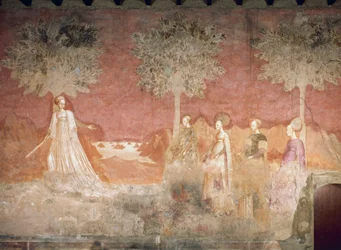 El juego de pelota, escena del ciclo de los Juegos, ca. 1445-1450, fresco, Palacio Borromeo, Milán, Lombardía, Italia