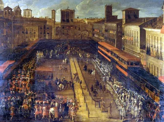 La justa de trigo sarraceno en Piazza Navona (Roma) el 25/02/1634.