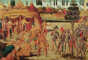 El primer encuentro de Darío y Alejandro Magno (óleo sobre tabla)