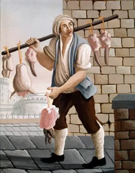 El carnicero ambulante que vende cabezas de ternera. Siglo XIX. Nápoles, Museo Nazionale di San Martino