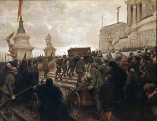 Los restos del Soldado Desconocido son llevados al monumento de Vittoriano en Roma el 04/11/1921 (pintura)