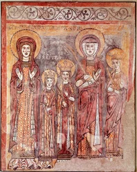 Virtudes teologales: Fe, Caridad y Esperanza (fresco, siglo VIII)