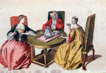 Tres nobles venecianos disfrutando de un chocolate (grabado del siglo XVIII)