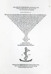 Página de título de los Adagios de Erasmo, impreso por Aldus Manutius en Venecia, 1508