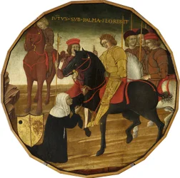 Trajano y la viuda (témpera con oro y plata sobre tabla)