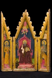 Tríptico: San Antonio Abad Entronado, San Pablo Ermitaño y San Onfrío, mediados del siglo XIV (temple sobre tabla)