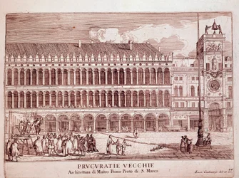 Vista de la Procuraduría Vecchie en la Plaza de San Marcos en Venecia Grabado de 1703 Venecia, Museo Correr