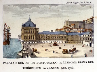 Vista del palacio real en Lisboa antes del terremoto de 1755.