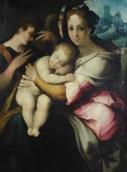 Virgen con el Niño, artista desconocido de Toscana, mediados del siglo XVI (óleo sobre lienzo)