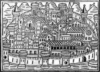 Ciudad amurallada del Supplementum Chronicarum por Giacomo Filippo Foresti, 1506