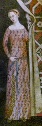 Mujer dibujando un paño con motivos geométricos, principios del siglo XV (fresco)