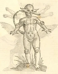 Ilustración de Infans capitibus Animalium de Historia de Monstruos de Aldrovandi, 1642