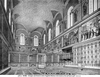 Dibujo que representa el interior de la Capilla Sixtina antes de la renovación en 1508