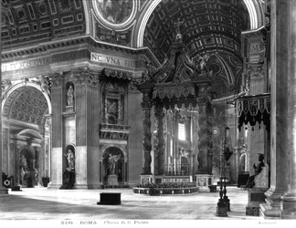 Vista Interior del Cruce de la Nave, con el Baldacchino en el Centro