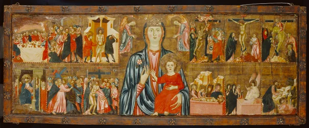 Madonna y Niño y Dos Ángeles con Doce Escenas de la Pasión