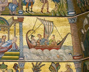 Los tres Reyes Magos cruzando los mares (mosaico)
