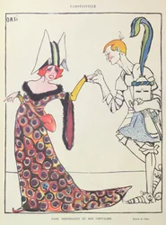 Mistinguett (1875-1956) y su Chevalier, caricatura de "Le Rire".
