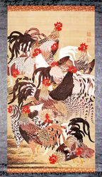 Trece gallos, de Doshoku Sai-e (Colorido reino de los seres vivos) Periodo Edo. c.1757-66 (color sobre seda)