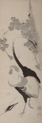 Gallo y vid, Pergamino colgante, Periodo Edo