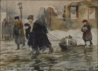 Transportando comida en un trineo, 1923