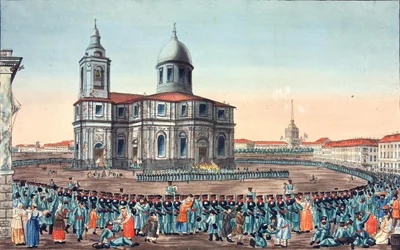 Milicia popular recibida en la Plaza de San Isaac en San Petersburgo, 1815