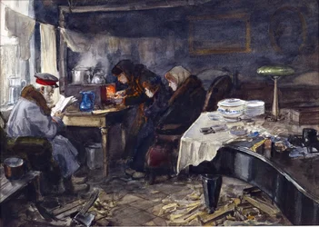La vida miserable de los nobles rusos y personas de alto rango durante la revolución por Vladimirov, Ivan Alexeyevich (1869-1947). Acuarela, gouache sobre papel