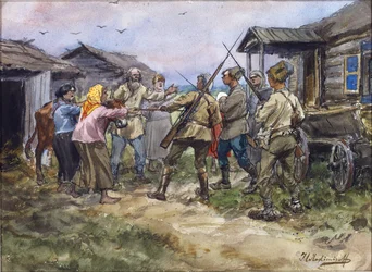 Requisición de ganado para el Ejército Rojo en un pueblo cerca de Luga