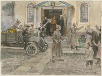 Requisa de los tesoros de la iglesia en Petrogrado el 5 de mayo de 1922, de la serie de acuarelas Rusia