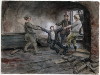 Un detenu emmene pour etre execute - Hombre detenido y ejecutado (de la serie de acuarelas Revolución rusa) - Vladimirov, Ivan Alexeyevich (1869-1947) - 1919 - Acuarela sobre papel - 25,7x34,5 - Colección particular