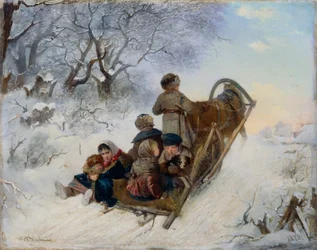 Niños en un trineo tirado por caballos, 1870
