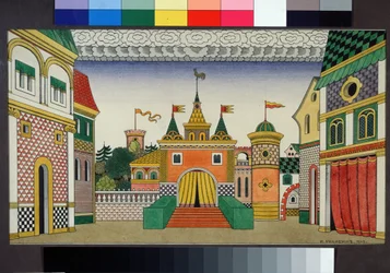 Dibujo preparatorio para la escenografía de la ópera El gallo de oro de Nikolái Rimski-Kórsakov (1844-1908)