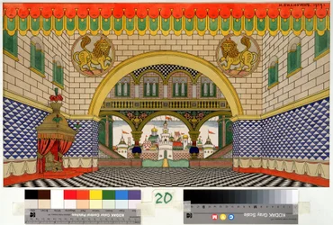 Dibujo preparatorio para la escenografía de la ópera El gallo de oro de Nikolái Rimski-Kórsakov (1844-1908)