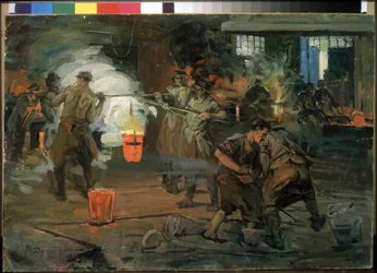 "Ouvriers dans un atelier de fonderie" Peinture de Ivan Georgievich Drozdov (1880-1939) 1923 State Russian Museum Saint Petersbourg