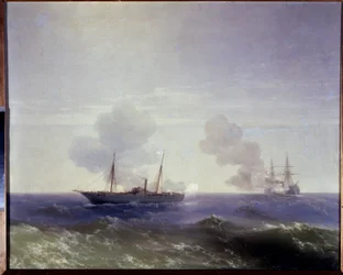 Guerra Ruso-Turca (Ruso-Turca) de 1877-1878: La batalla naval entre el crucero ruso Vesta y el acorazado turco Fethi Blend en el Mar Negro, 11 de julio de 1877 (La batalla naval entre el crucero ruso Vesta y el acorazado Fethi Bulend hizo