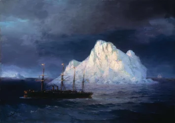 I. K. Aivazovski, barco de vapor junto a un iceberg, pintura, 1894