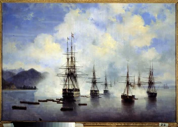 El desembarco del general Nikolai Nikolaievitch Raievsky, en Subashi (Ucrania), en julio Episodio de la conquista del Cáucaso. Pintura de Ivan Konstantinovich Aivazovsky (Ivan Konstantin