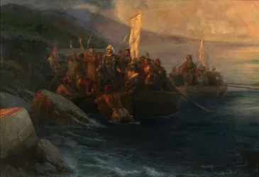 El desembarco de Cristóbal Colón en San Salvador, 12 de octubre de 1492, 1892