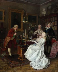 La emperatriz Catalina II visitando al erudito Mijaíl Lomonósov, 1884