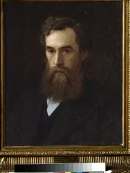 Retrato del coleccionista, director y fundador de la Galería de Arte, Pavel Tretyakov (1832-1898). (Retrato del coleccionista, mecenas y fundador de la Galería, P. Tretyakov). Pintura de Ivan Nikolayevich Kramskoi (1837-1887), óleo sobre lienzo