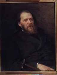 Retrato del poeta Iakov Polonsky (1819-1898) (Retrato del poeta Y.Polonsky). Pintura de Ivan Nokolayevich Kramskoi (1837-1887), papel sobre papel