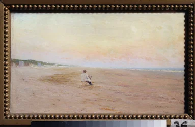 Artista en la orilla - Artista en la orilla del mar - Pintura de Ivan Pavlovich Pokhitonov (1850-1923), óleo sobre madera - Arte ruso