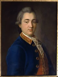 Retrato de Boris Vladimirovich Sheremetev (1754-1811) en uniforme del Regimiento de Guardias de Caballería. (Retrato de B.V. Sheremetev con el uniforme del regimiento de la Guardia de Caballería). Pintura de Ivan Petrovich Argunov (Argounov) (1729-1802), h