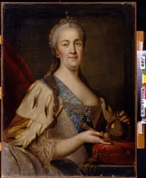 Retrato de la emperatriz Catalina II (1729-1796). Pintura de Ivan Semyonovich Sablukov (1735-1777), óleo sobre lienzo, vers 1770. Art russe 18th siecle. Museo Estatal de Arte, Nijny Novgorod (Rusia).
