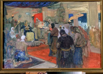 Antigüedad egipcia: "un faraón delante de su corte", c.1900