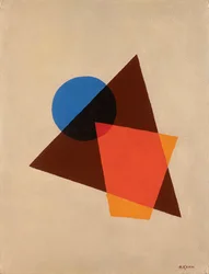 Composición con rojo transparente, marrón y azul, 1920