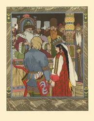 Ilustración para el cuento de hadas de Iván Tsarévich, el Pájaro de Fuego y el Lobo Gris, 1902