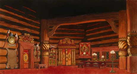 Diseño de escenario para la ópera La novia del zar de N. Rimsky-Korsakov, 1930