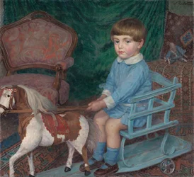 Niño con un juguete de caballo, c. 1925