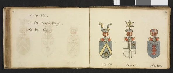 Ilustración procedente de un archivo privado de la Biblioteca Nacional, titulada Insignia quædam virorum illustrium in Norvegia quodam habitantium, de Iver Nielssøn Hirtzholm